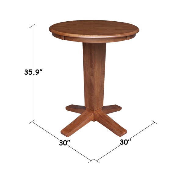 30 In. Solid Wood Round Top Pedestal Dining Table - 35.9 In. High, Distressed Oak